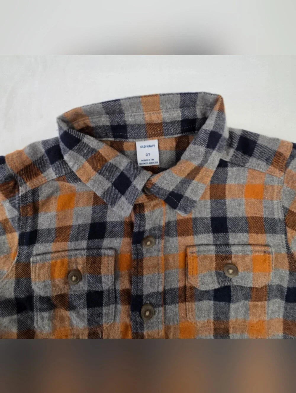 Old Navy Orange, Gray & Brown Plaid Button-Down Shirt